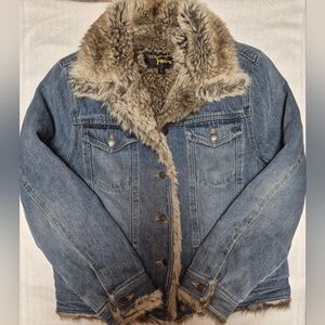 Faux Fur Lined Denim Jacket FABIO Vintage Y2k Size Medium